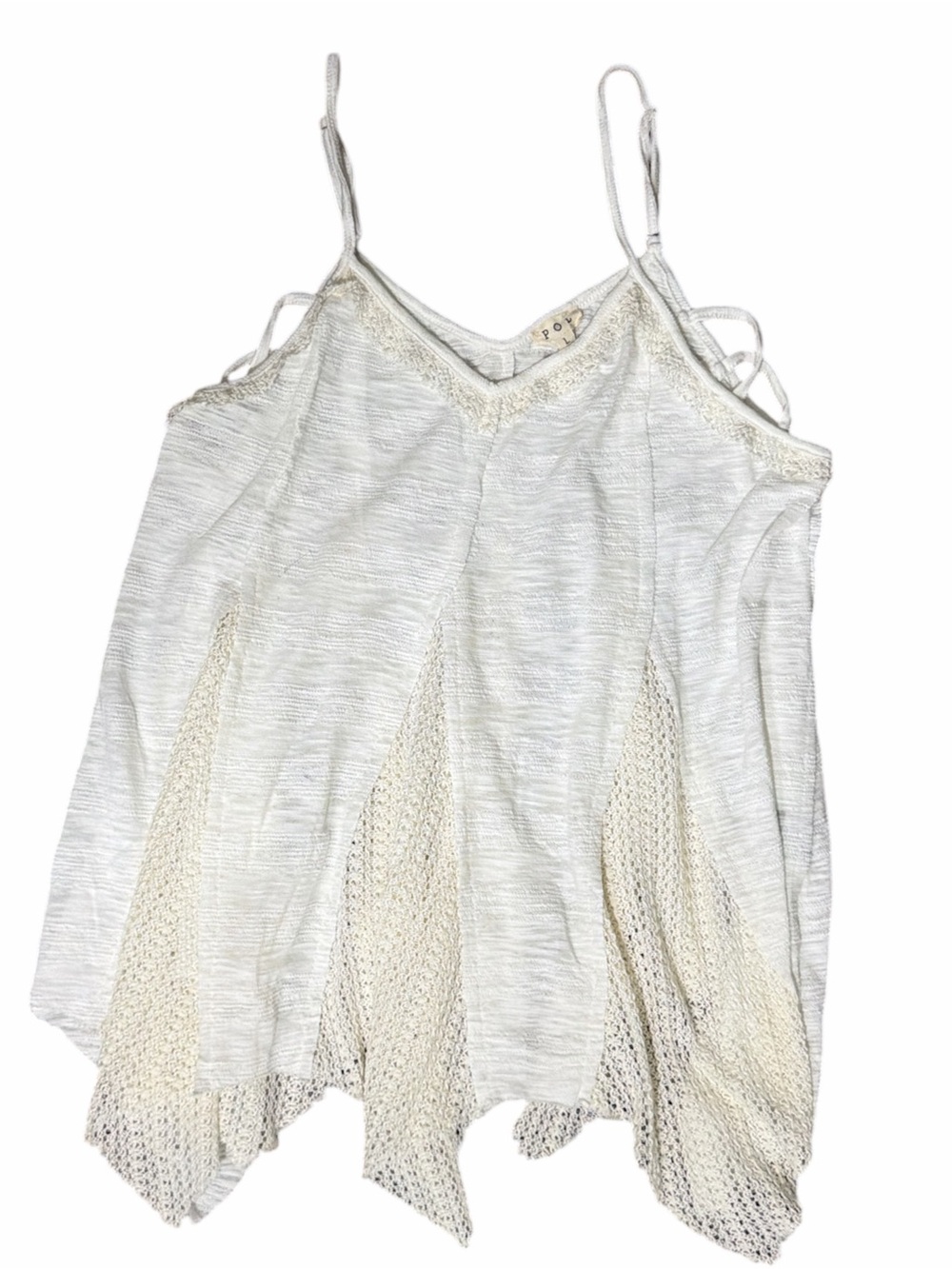 POL White/Light Cream Lace-Trim Spaghetti Strap Tank Top